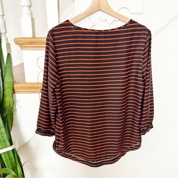 J.Crew Factory Blue Orange Stripe 3/4 Sleeve Round Neck Pullover Top Size S - Picture 4 of 6
